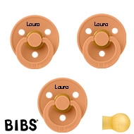 BIBS Colour Sutter med navn str2, 3 Pumpkin, Runde latex, Pakke med 3 sutter